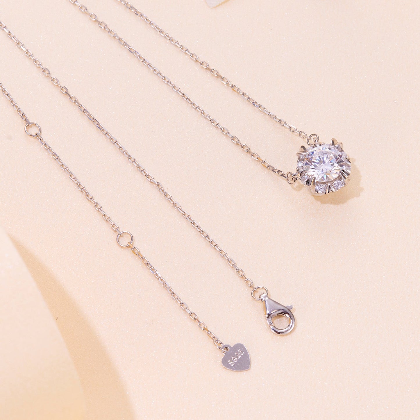925 Sterling Silver Moissanite 1.0 Carat Necklace with Pavé Setting for Women