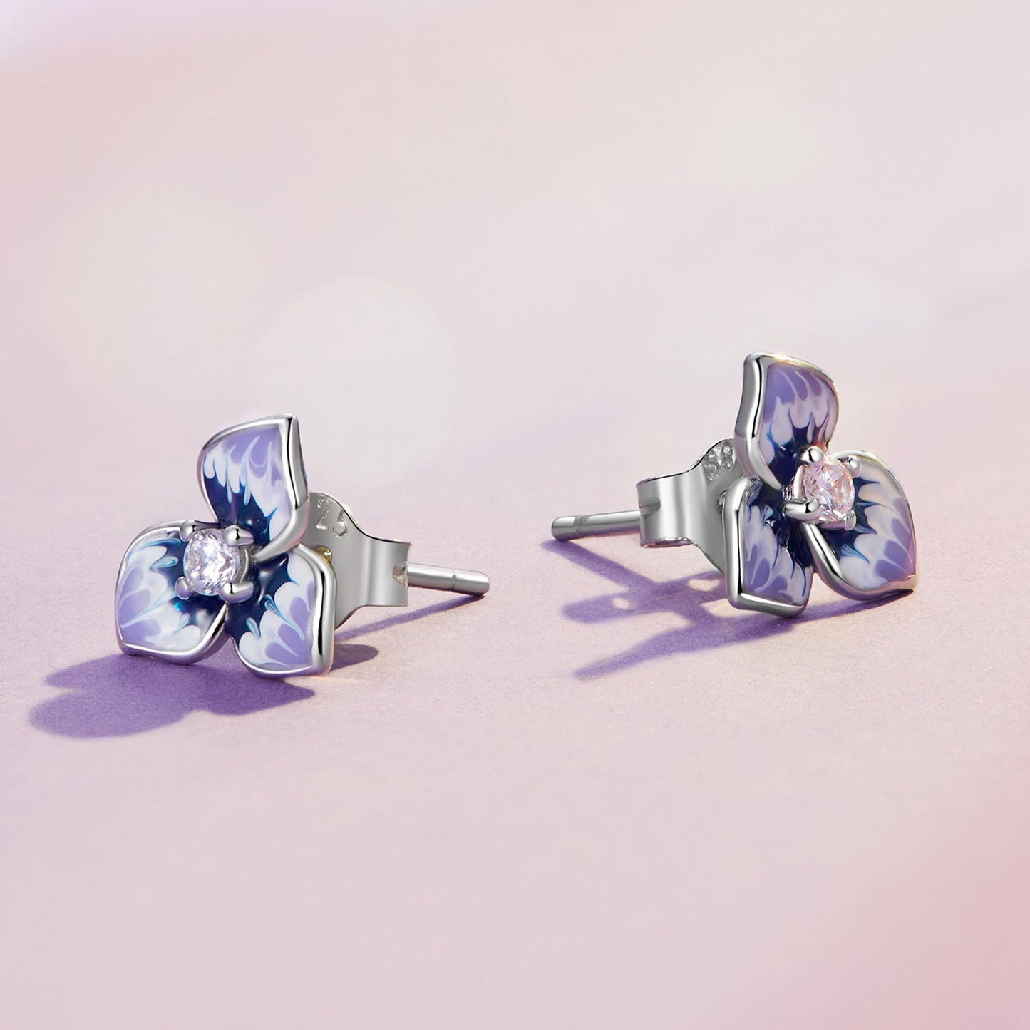 925 Sterling Silver Enamel CZ Earrings 8mm x 10mm for women