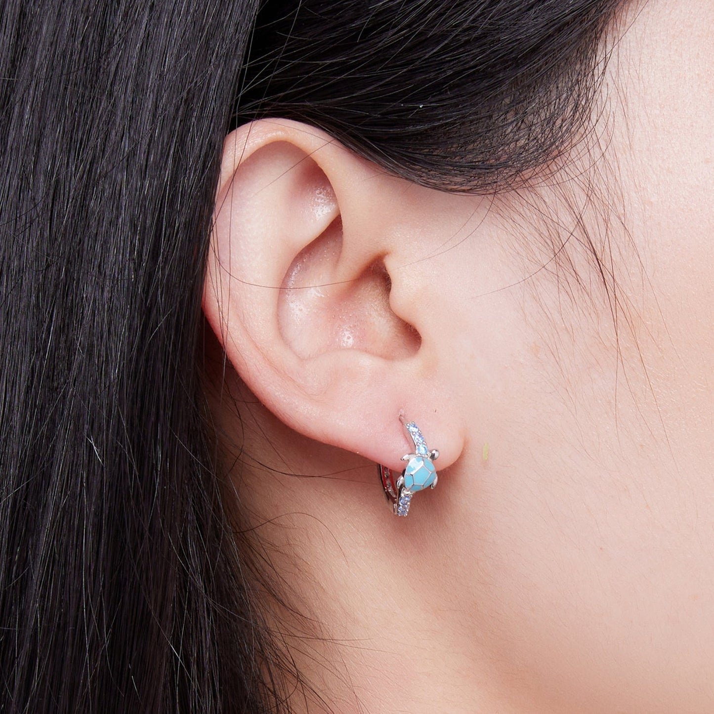 925 Sterling Silver Enamel CZ Earrings 14x6mm for Women