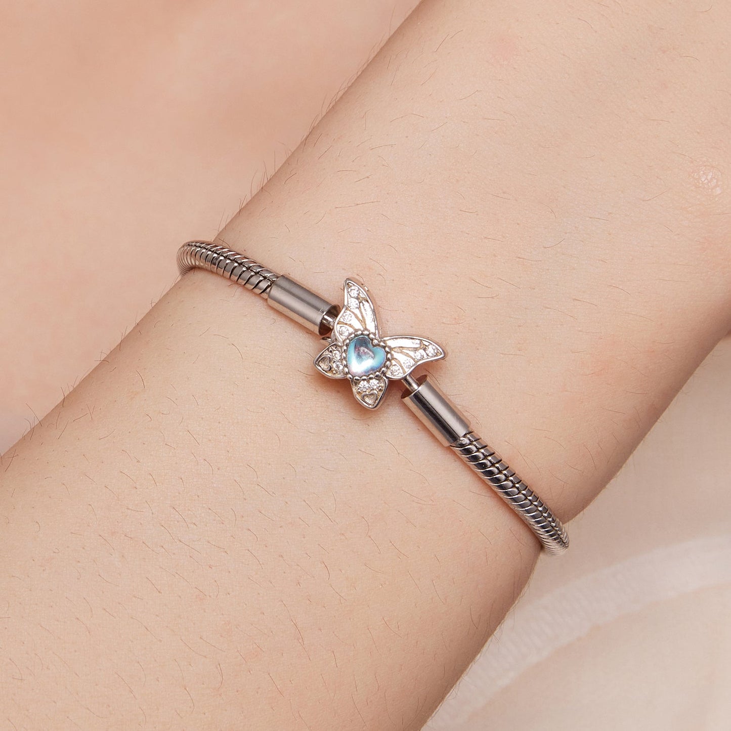 925 Sterling Silver Moonstone Bracelet 17.0 cm Pavé Setting for Women