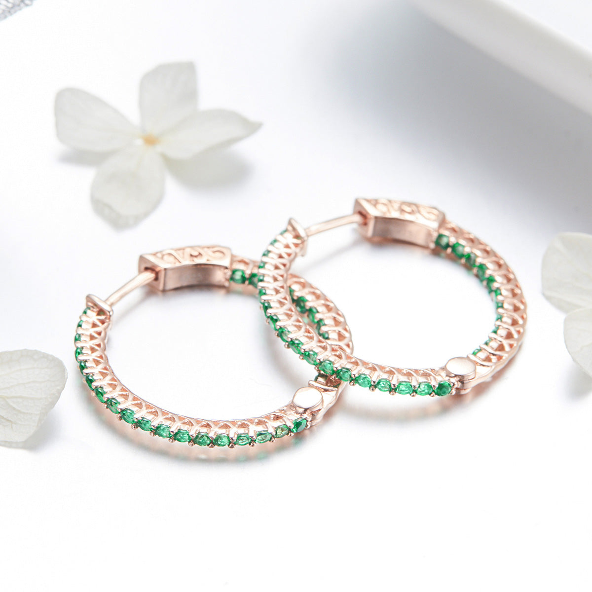 925 Sterling Silver Plated Rose Gold Pavé Setting CZ Earrings