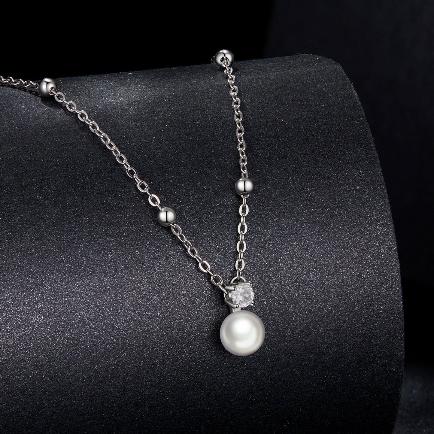 925 Sterling Silver Moissanite and Freshwater Pearl Necklace 40+5cm for Women