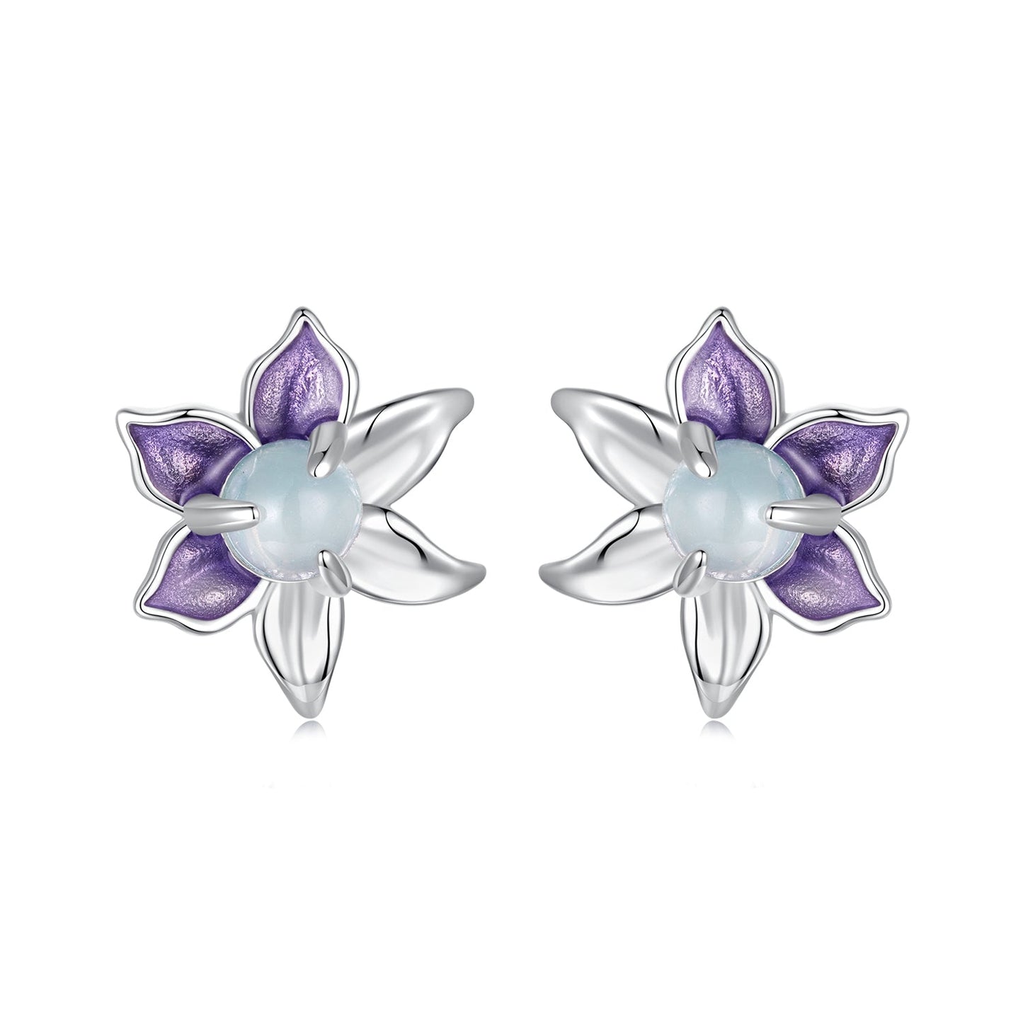 925 Sterling Silver Earrings with Enamel and Transparent Glass for Women