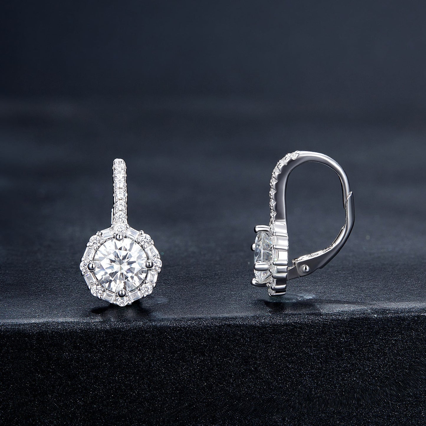 925 Sterling Silver Moissanite Earrings with Pavé Setting, 1.9x1.0cm for Women
