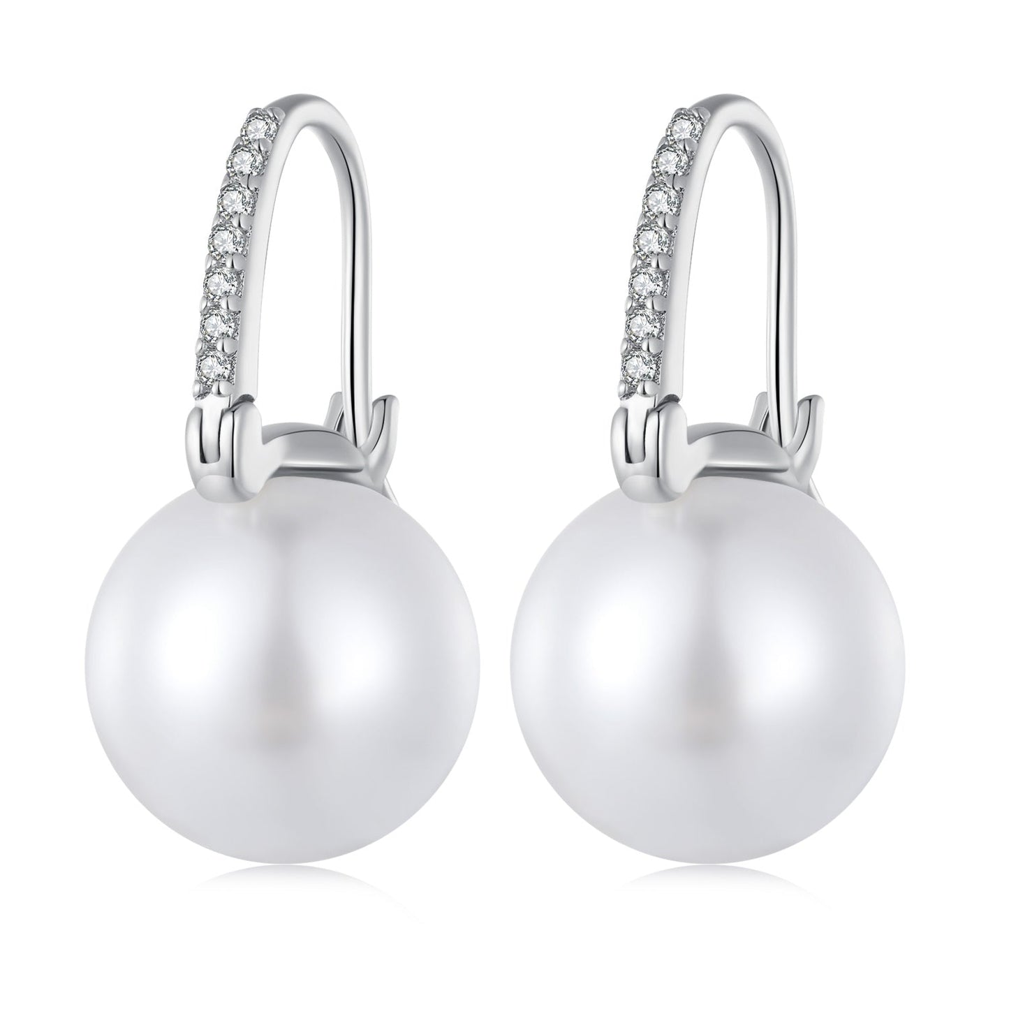 925 Sterling Silver Earrings with Quality Shell Pearl and CZ, 21*11mm, for Women