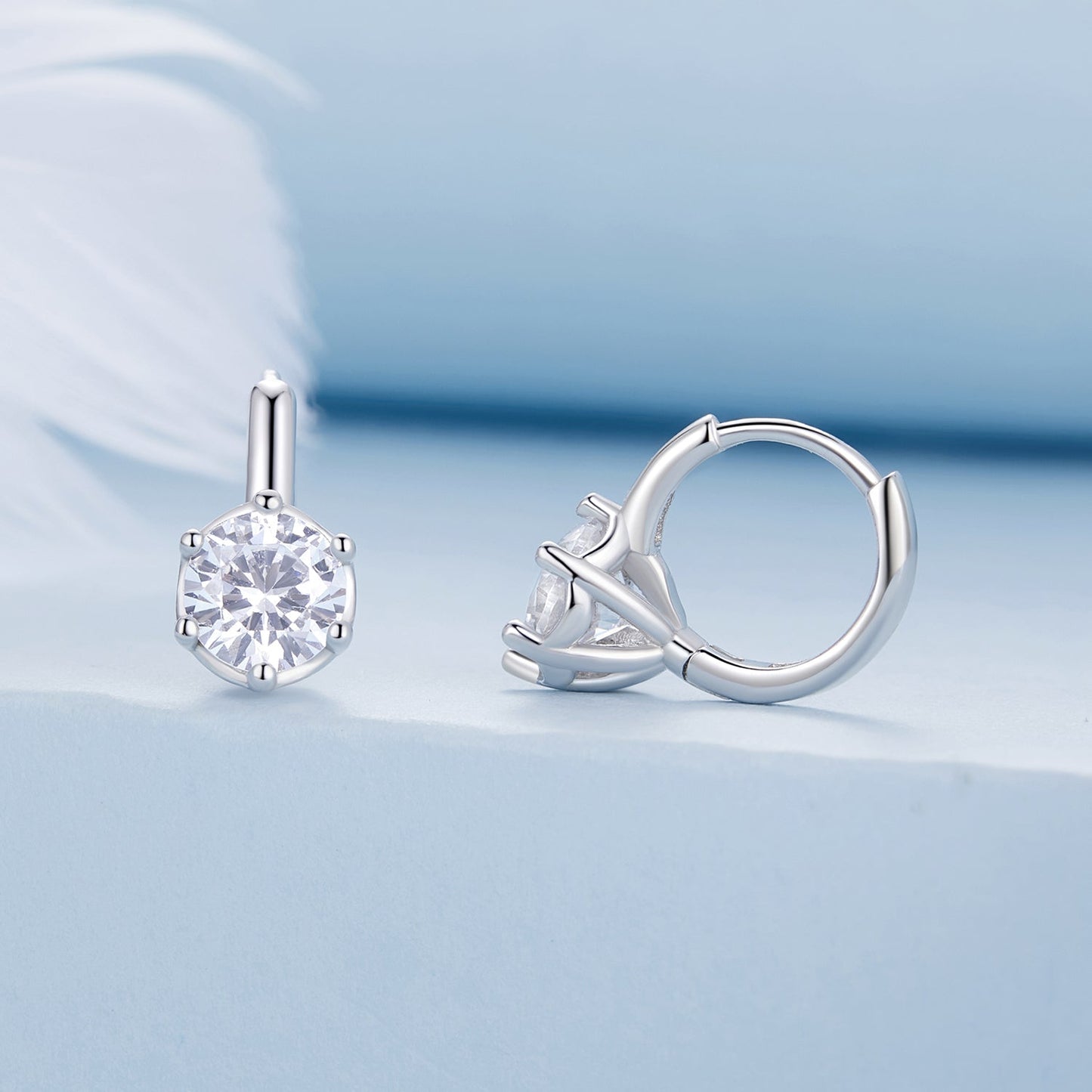 925 Sterling Silver Earrings with CZ and Platinum Plating, Size 13*7mm for Women