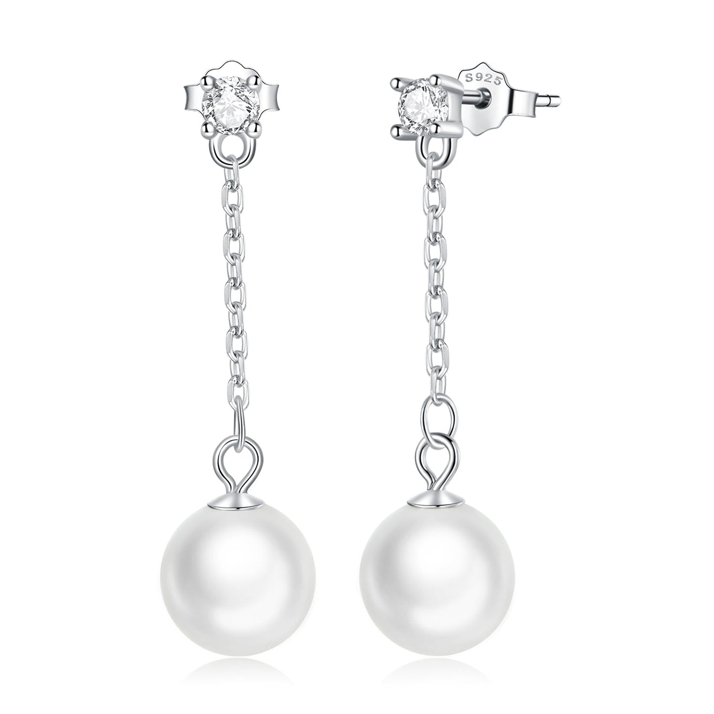 925 Sterling Silver Earrings with Pavé Setting CZ & Quality Shell Pearl
