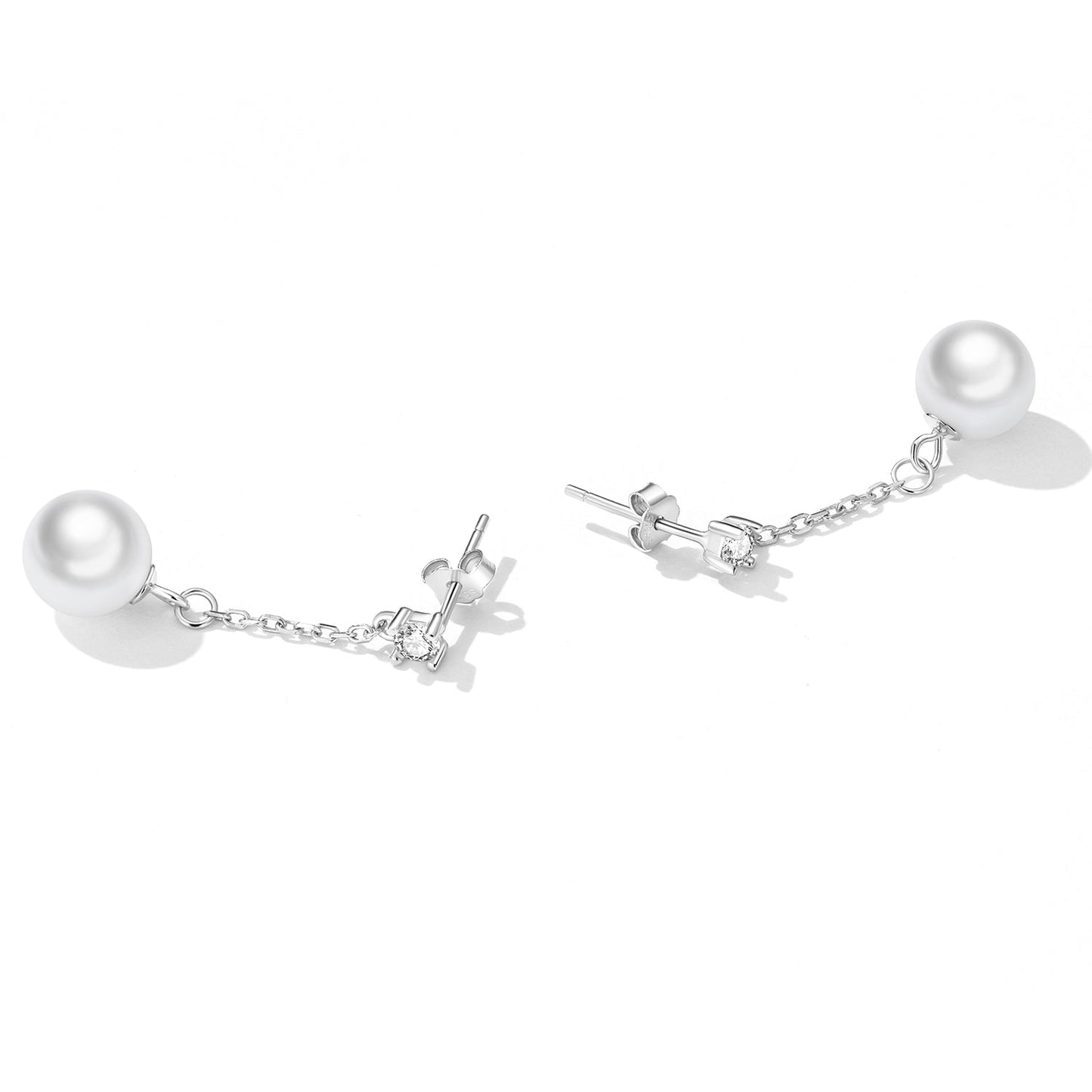 925 Sterling Silver Earrings with Pavé Setting CZ & Quality Shell Pearl
