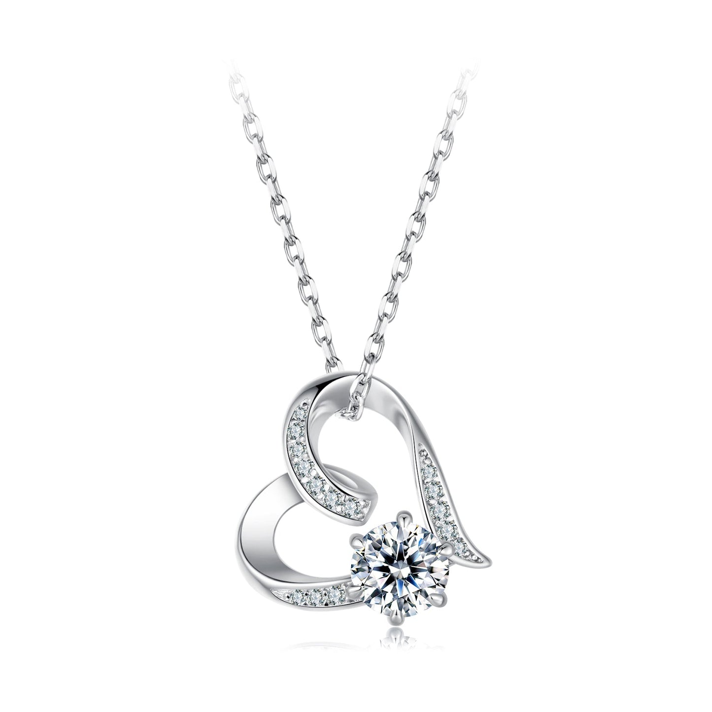925 Sterling Silver Moissanite Necklace with Pendant and White Gold Plating for Women