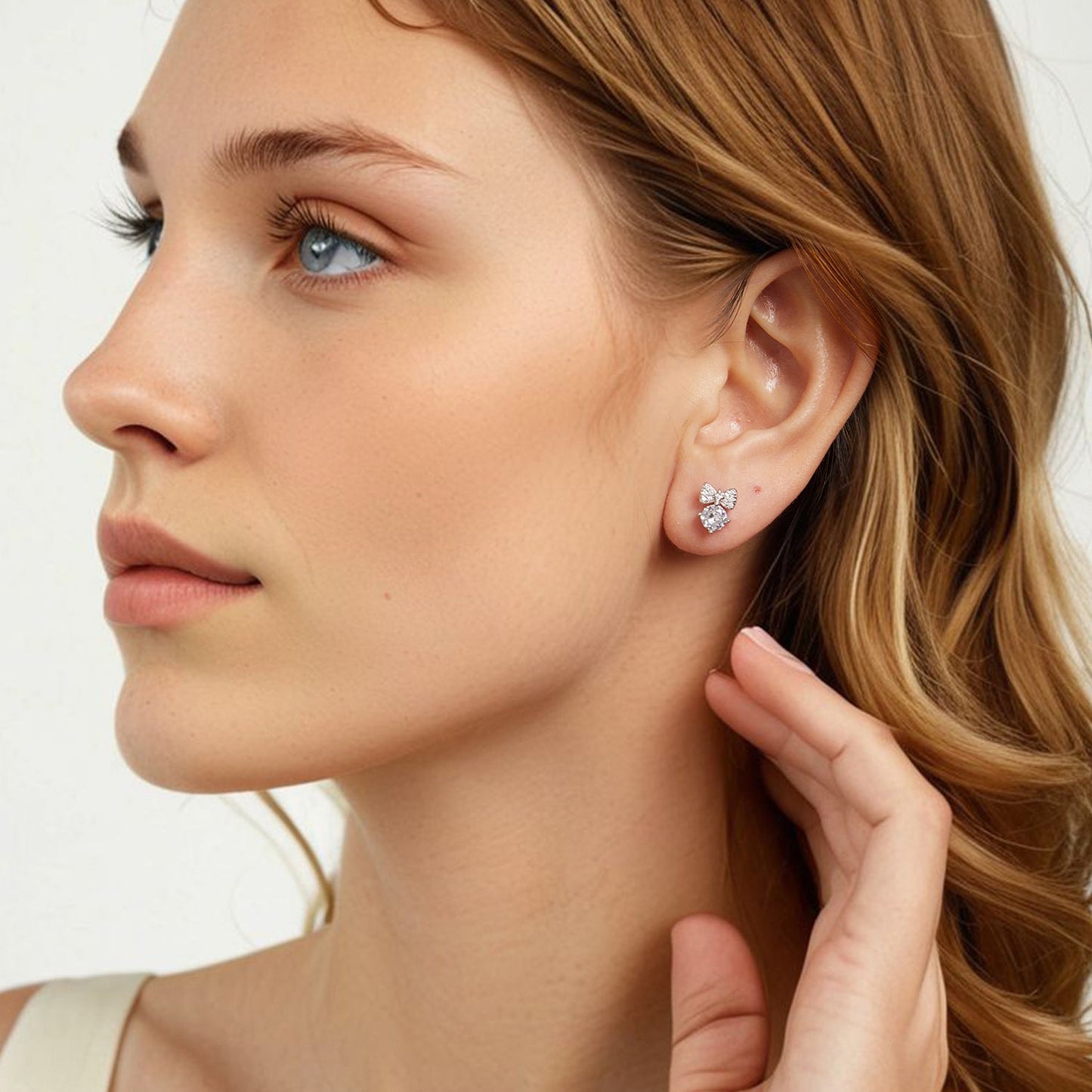 925 Sterling Silver Earrings with CZ and White Gold Plating for Women