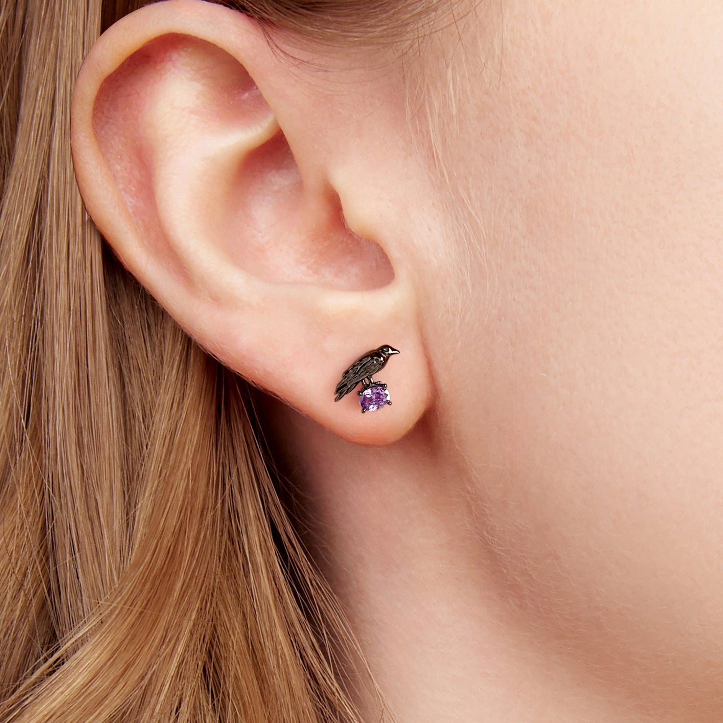 925 Sterling Silver Earrings with Pavé Setting CZ in Black Gold - Size 0.8*1.1cm for Women