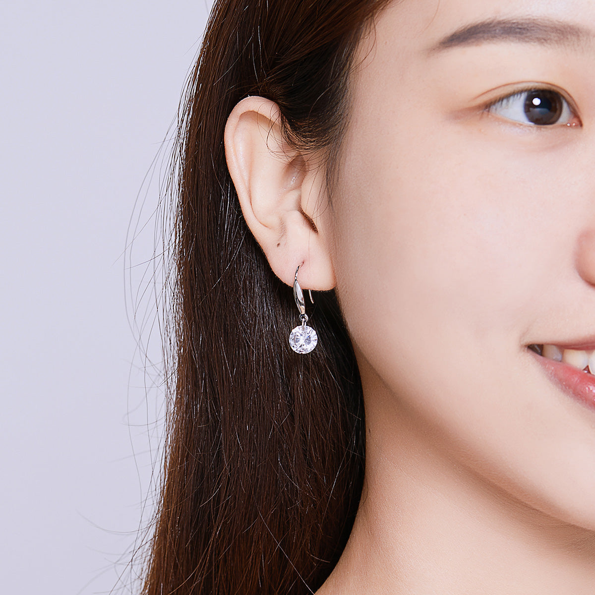 S925 Sterling Silver Earrings 2.6x0.8cm Plated Platinum with Pavé Setting CZ for Women