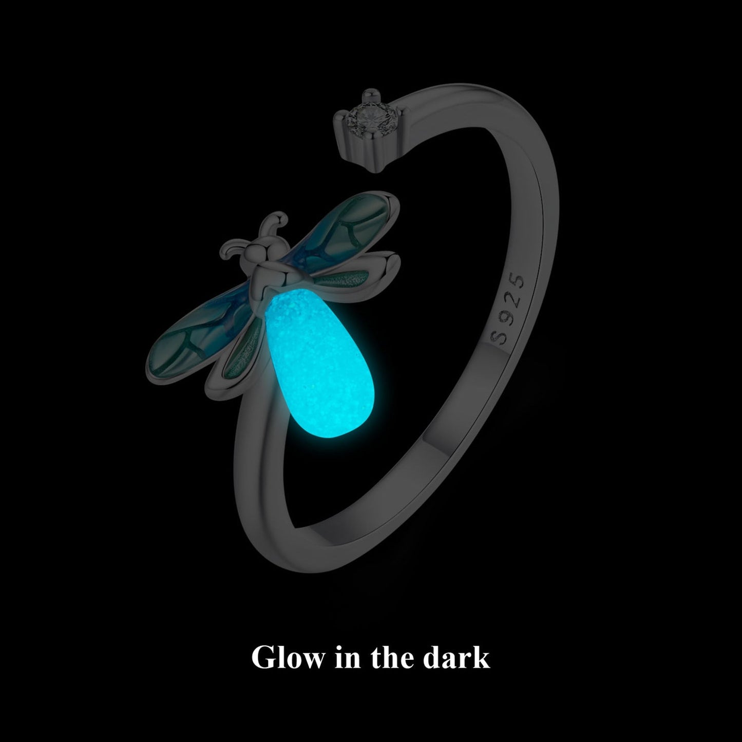 925 Sterling Silver White Gold Plated Enamel Pavé Setting CZ Ring