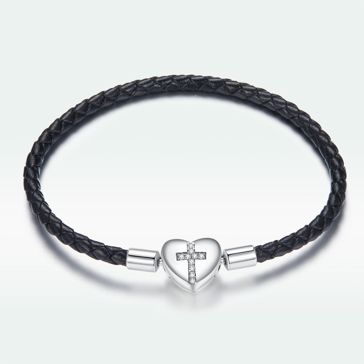 925 Sterling Silver Leather 17cm Bracelet with Oxidized CZ for Women
