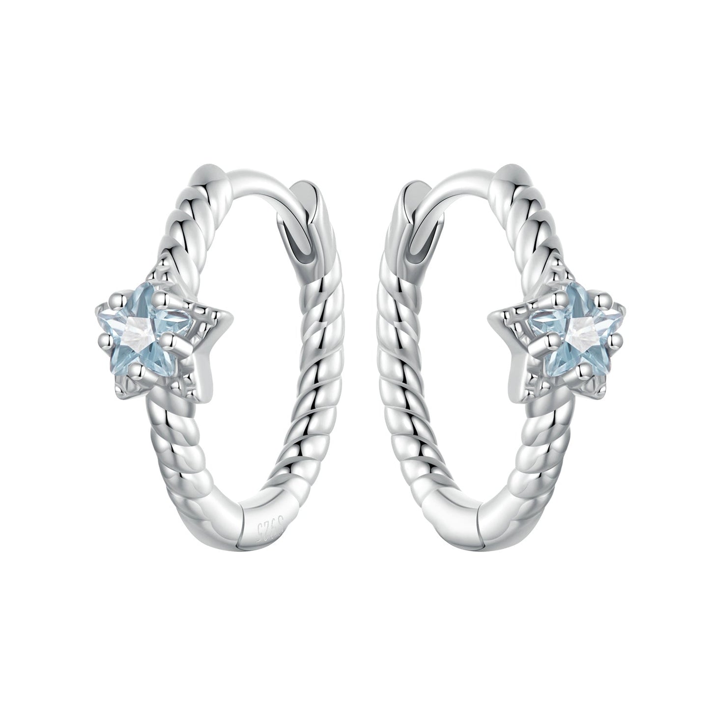 925 Sterling Silver Earrings with CZ and White Gold Plating, 1.3cm for Women