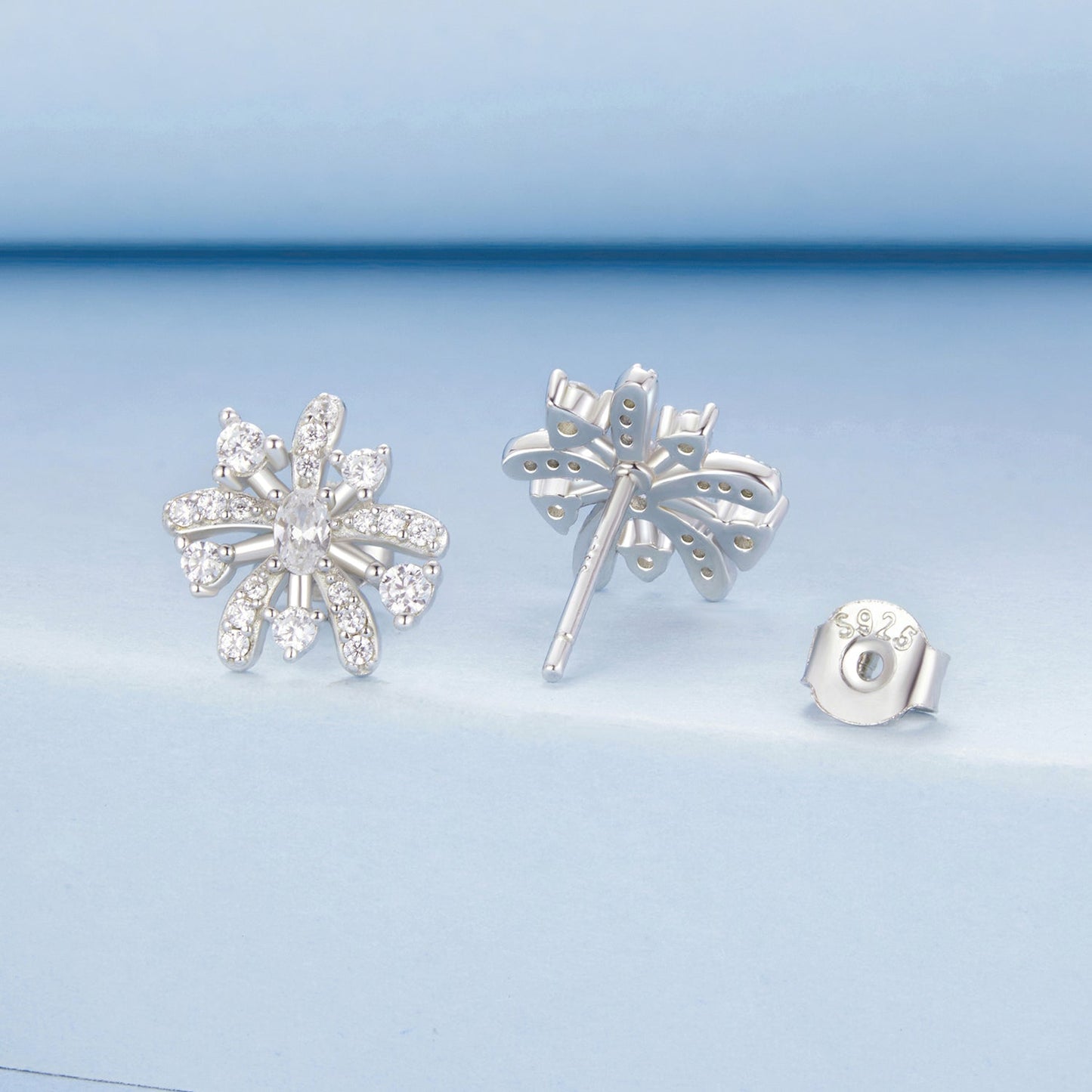 925 Sterling Silver Earrings with Pavé Set CZ in White Gold Finish, 1.1*1.0cm