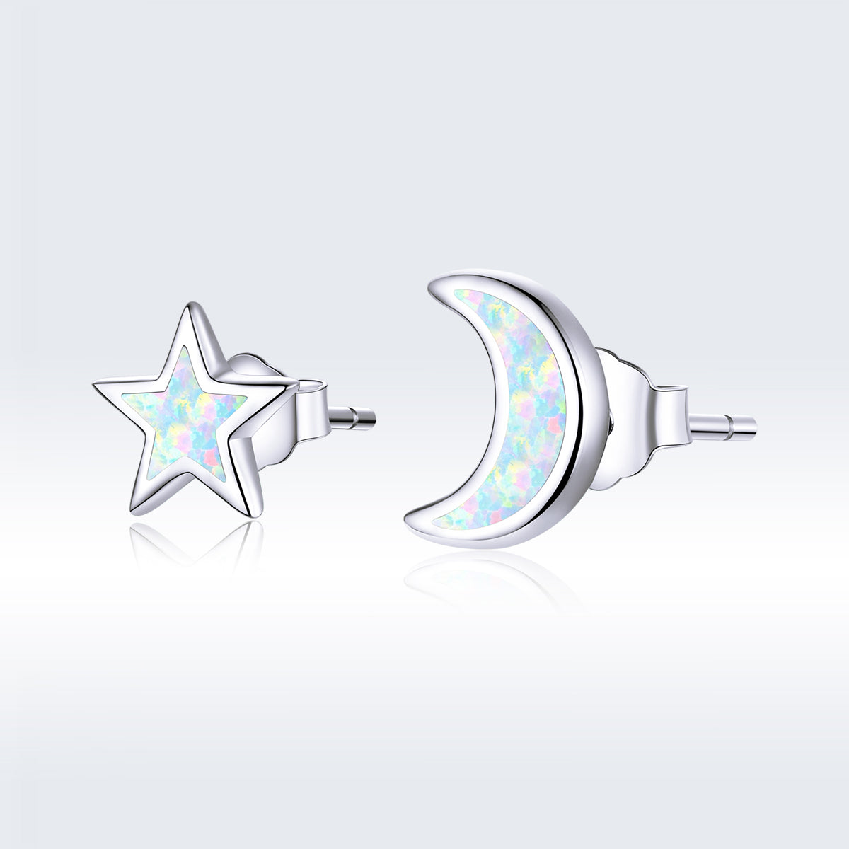 925 Sterling Silver Opal Earrings for Women - Star & Moon Design