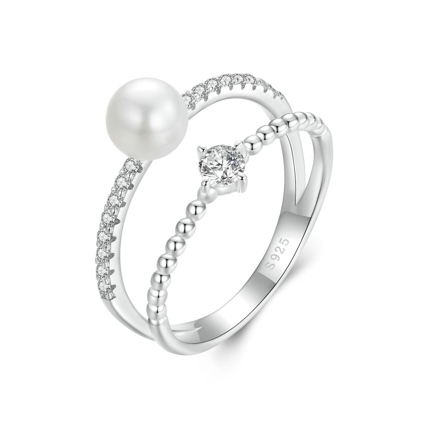 925 Sterling Silver & Moissanite Ring with Freshwater Pearl - Size 6 - Women's Jewelry