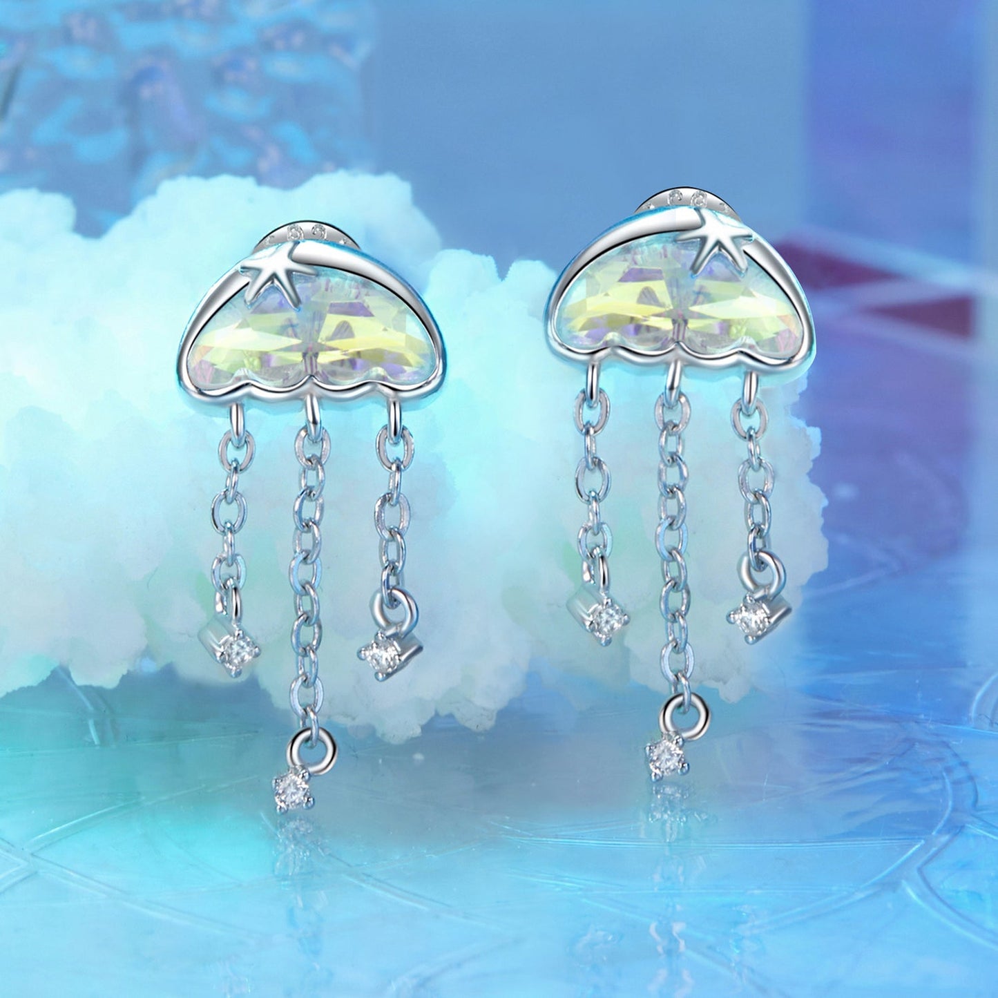 925 Sterling Silver Earrings with Pavé Setting CZ and Transparent Glass