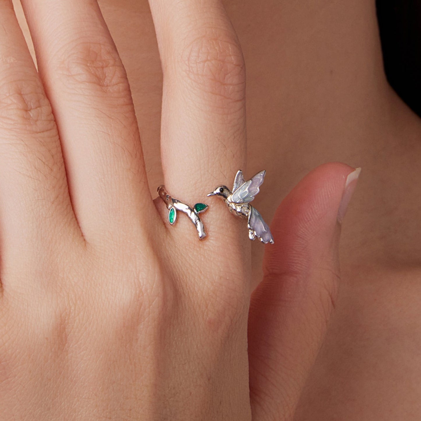 925 Sterling Silver Ring with Enamel and Oxidized Finish in Style E for Women