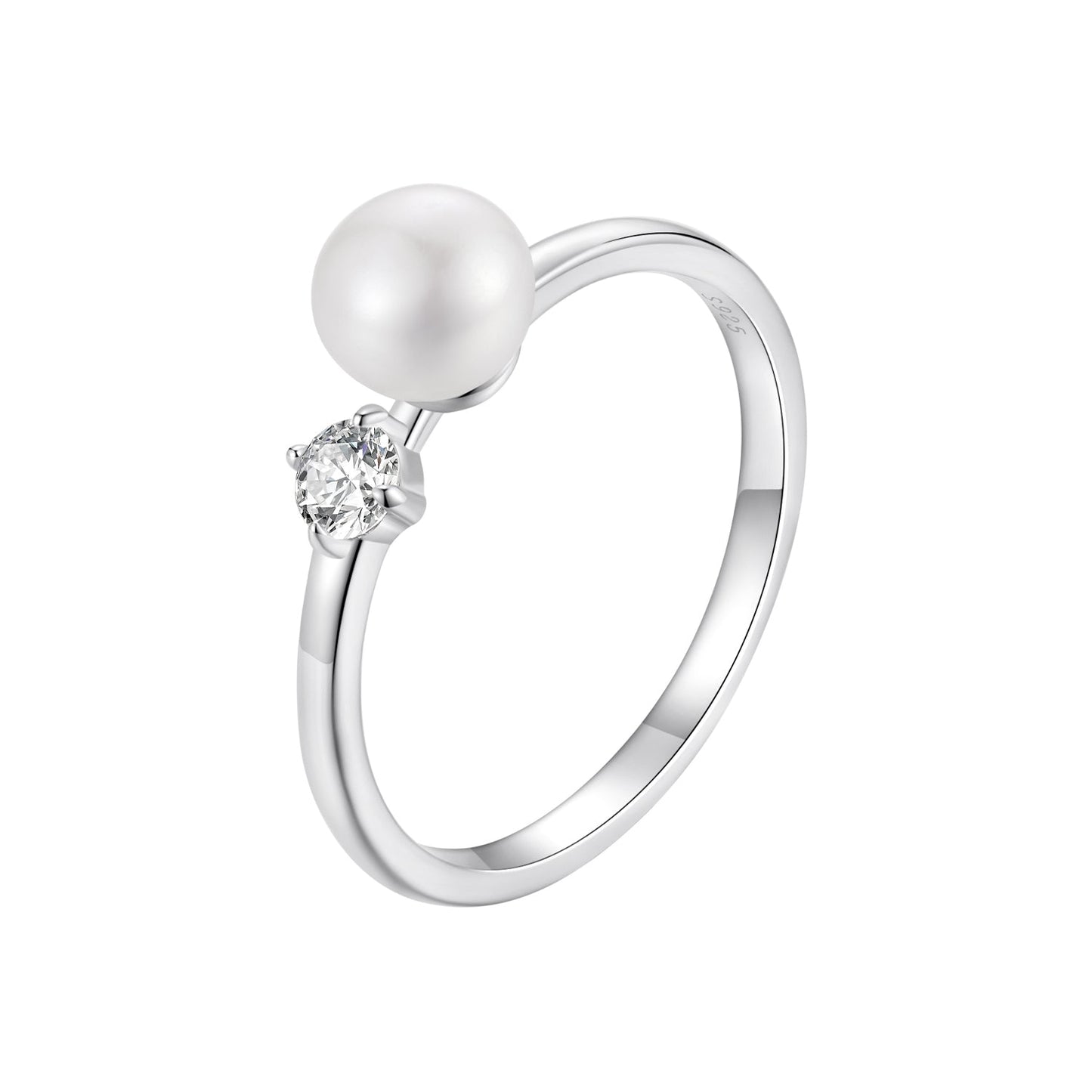 925 Sterling Silver Moissanite & Freshwater Pearl Ring 3mm Size 6 for Women