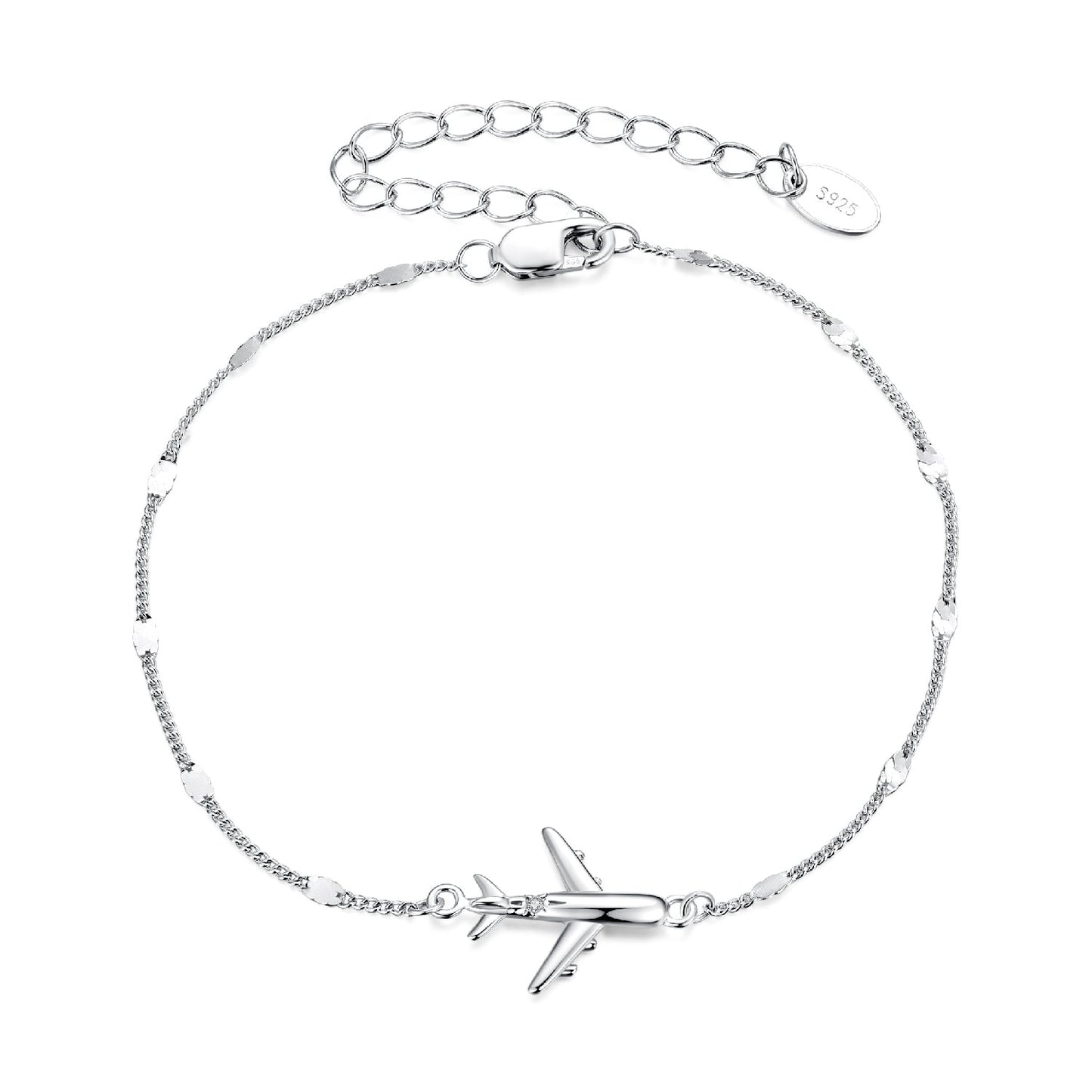 925 Sterling Silver White Gold Plated 16+5cm Bracelet with CZ Pendant for Women