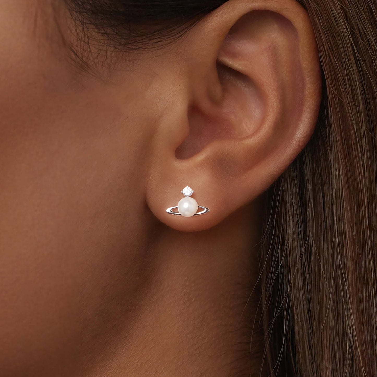 925 Sterling Silver Earrings with White Gold Plating and Shell Pearl