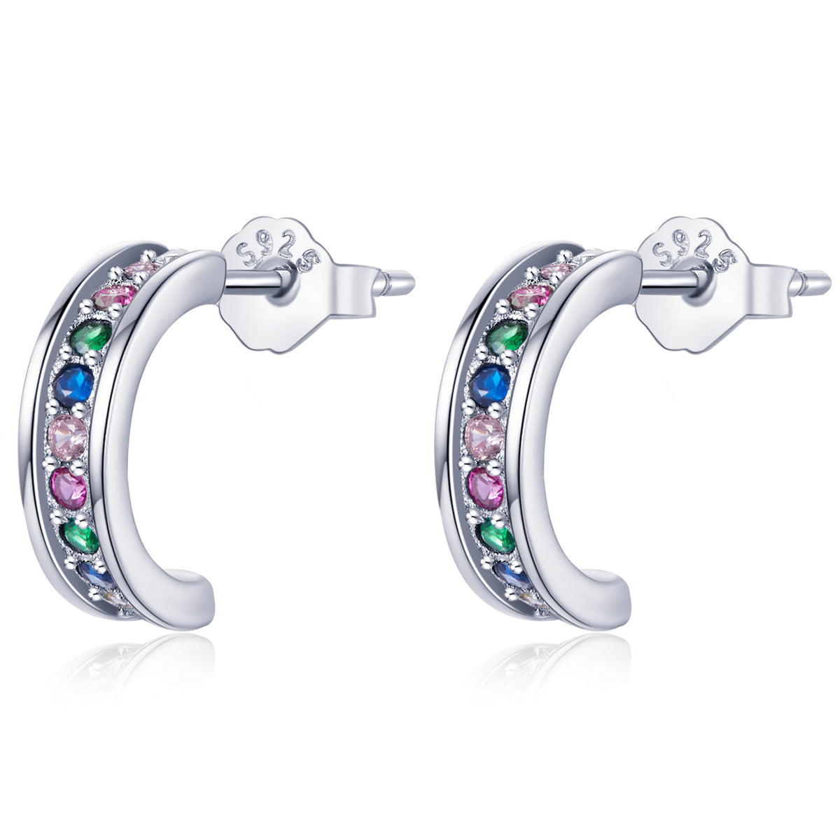 925 Sterling Silver Earrings with Pavé Setting CZ, 1.1*0.3 cm