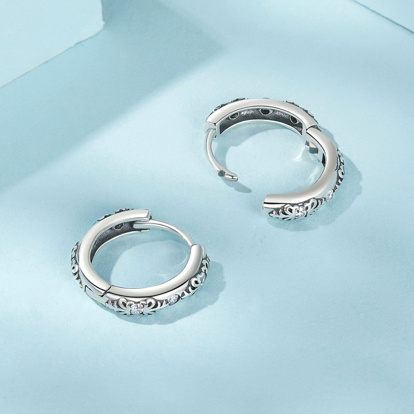 925 Sterling Silver Earrings with Oxidized Finish and Pavé Setting CZ for Women