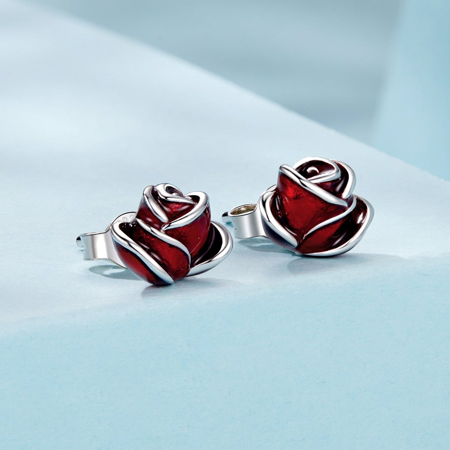 925 Sterling Silver Enamel Plated White Gold Earrings 0.7*1cm for Women