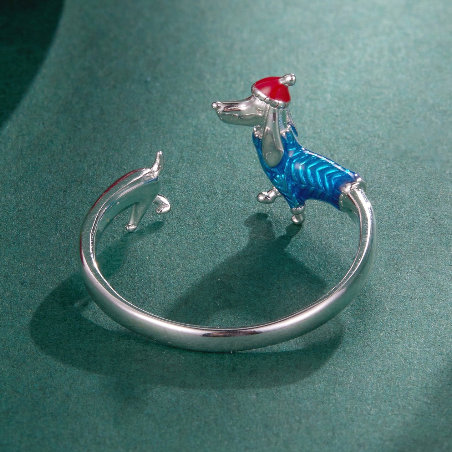 925 Sterling Silver Enamel Ring for Dogs, 0.2cm Width, White Gold Plated