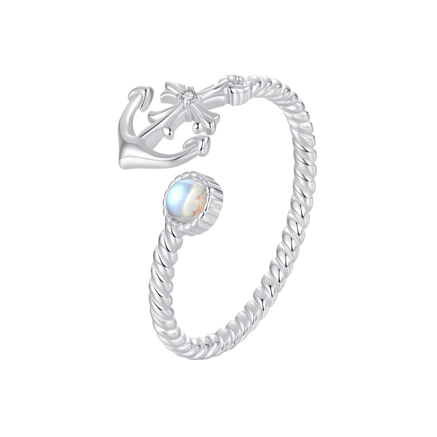 925 Sterling Silver & White Gold Pave Setting Moonstone Ring for Women