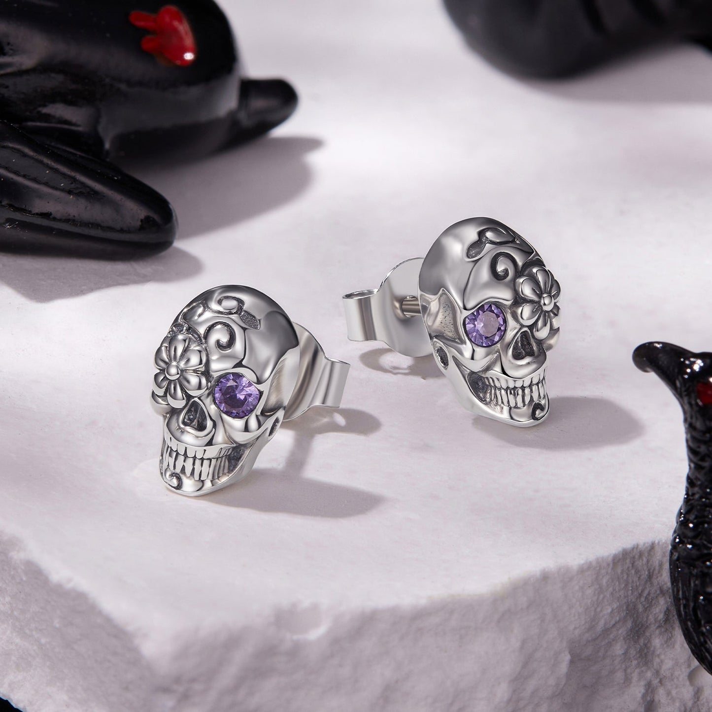 925 Sterling Silver Earrings with Oxidized Finish and CZ Stones