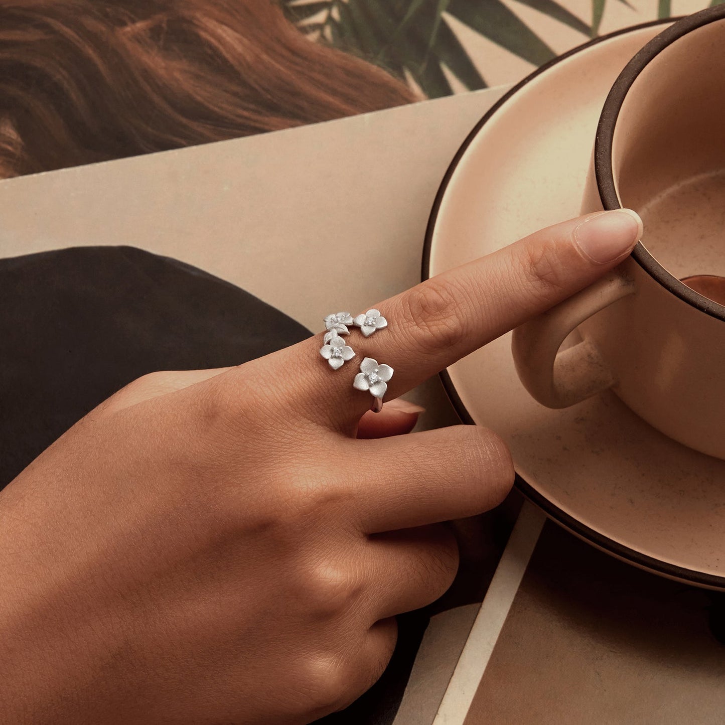 925 Sterling Silver Women's Ring with Pavé Set CZ and White Gold Plating - Style E