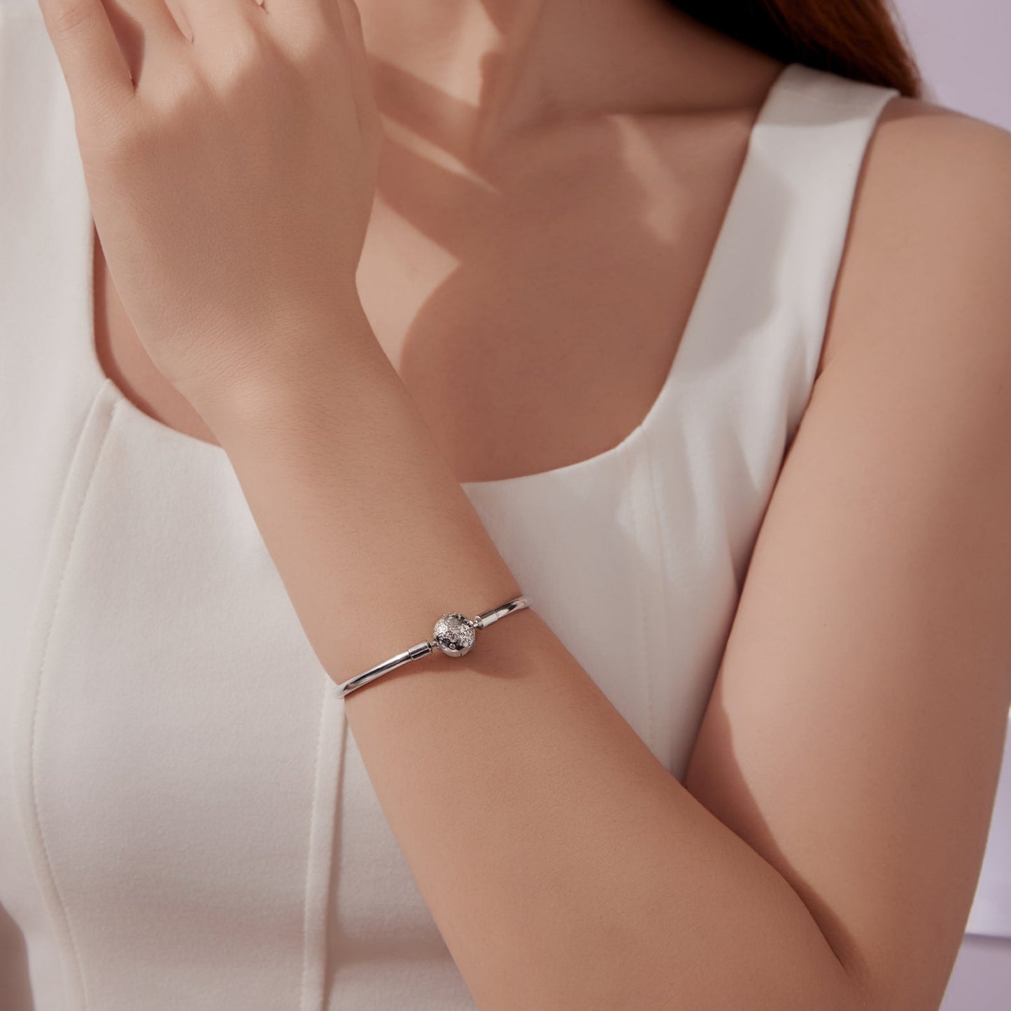 925 Sterling Silver Pavé Setting CZ Bracelet with White Gold Plating for Women - Size 17.0