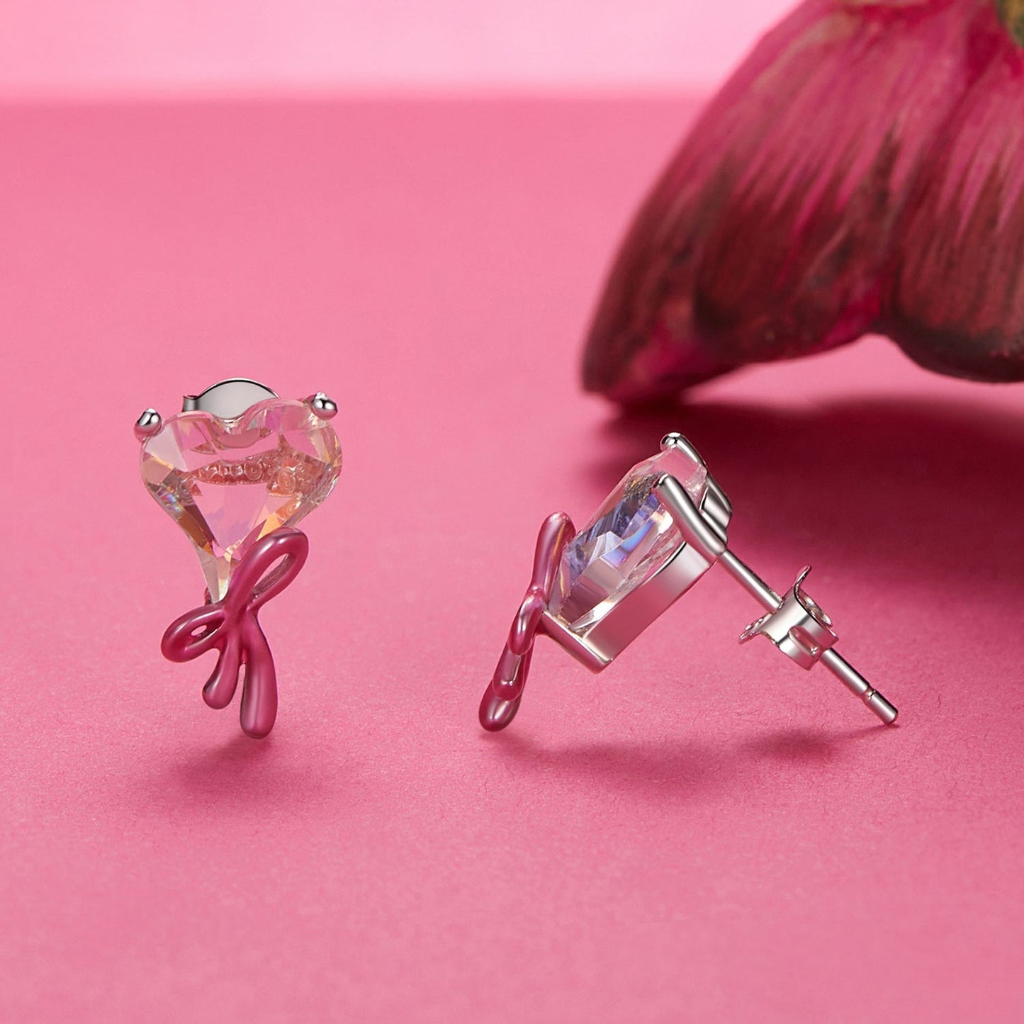 925 Sterling Silver Enamel Earrings with Transparent Glass for Women