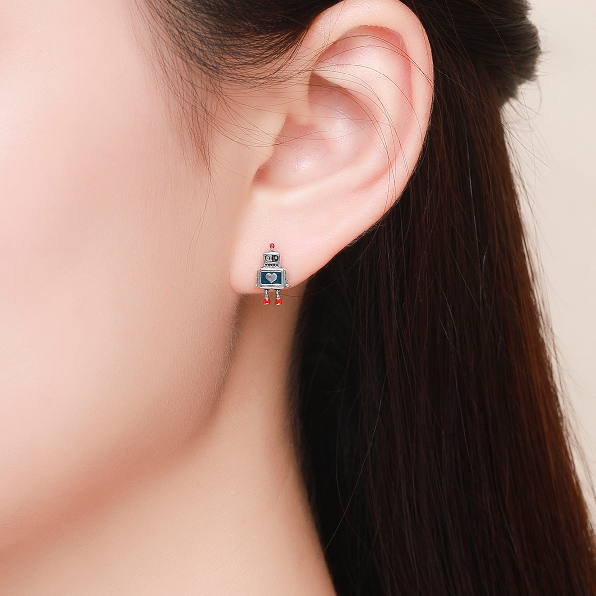 925 Sterling Silver 1.3cm Oxidized Enamel Earrings for Women