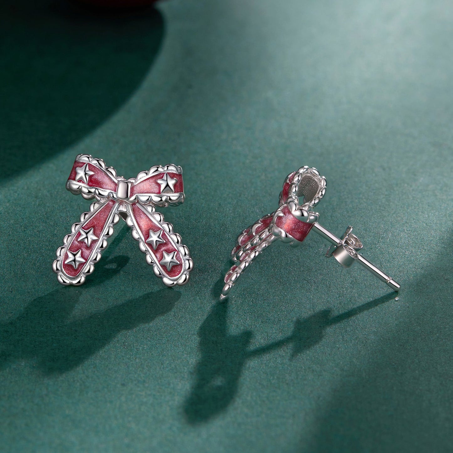 925 Sterling Silver Earrings with Enamel Process in White Gold Plating for Women