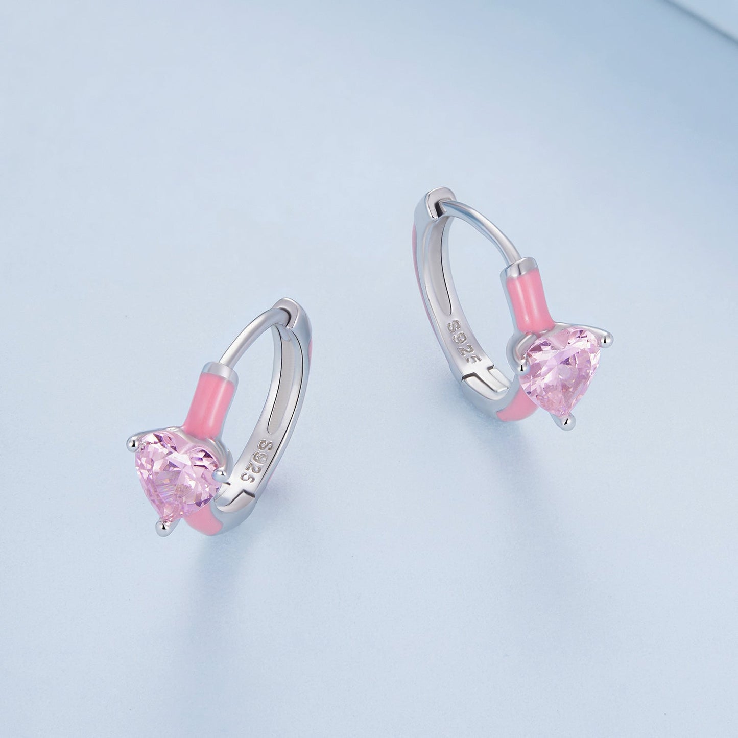 S925 Sterling Silver Enamel Platinum Plated Earrings with 6mm CZ for Women