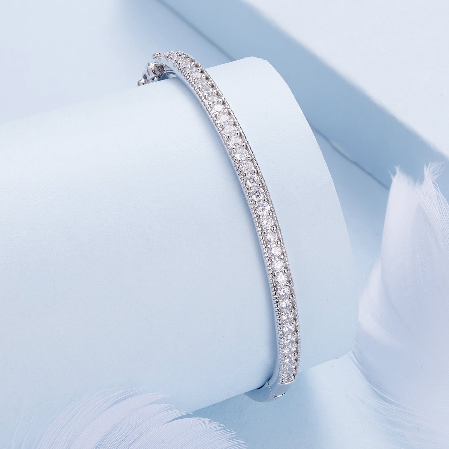 925 Silver & Platinum Pavé Setting CZ Bracelets, Size 17.0 mm for Women