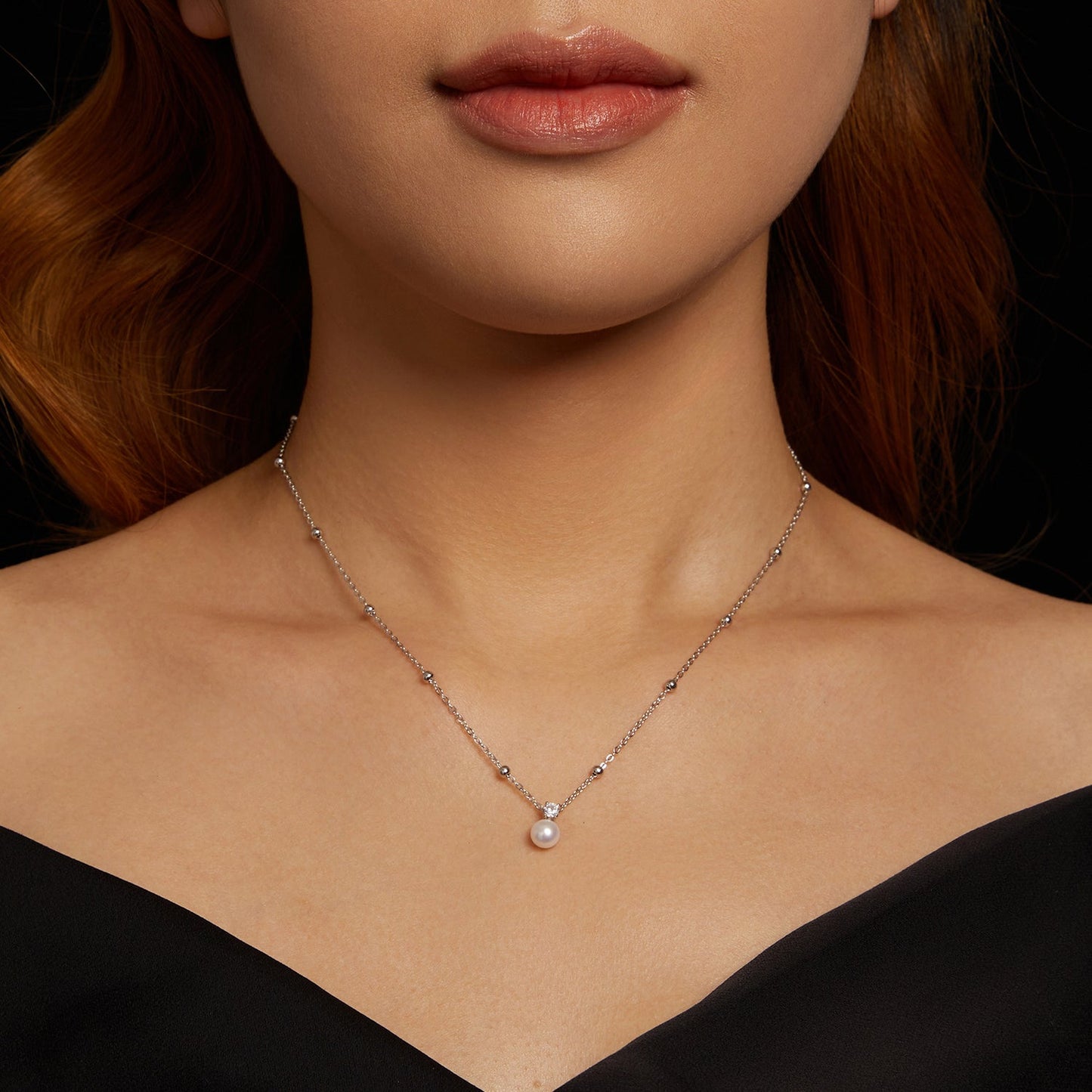 925 Sterling Silver Moissanite and Freshwater Pearl Necklace 40+5cm for Women