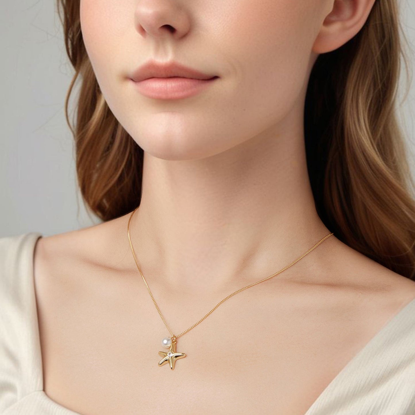 925 Sterling Silver Necklace with Gold Plating, 40+5cm, Featuring Synthetic Pearl & CZ for Women