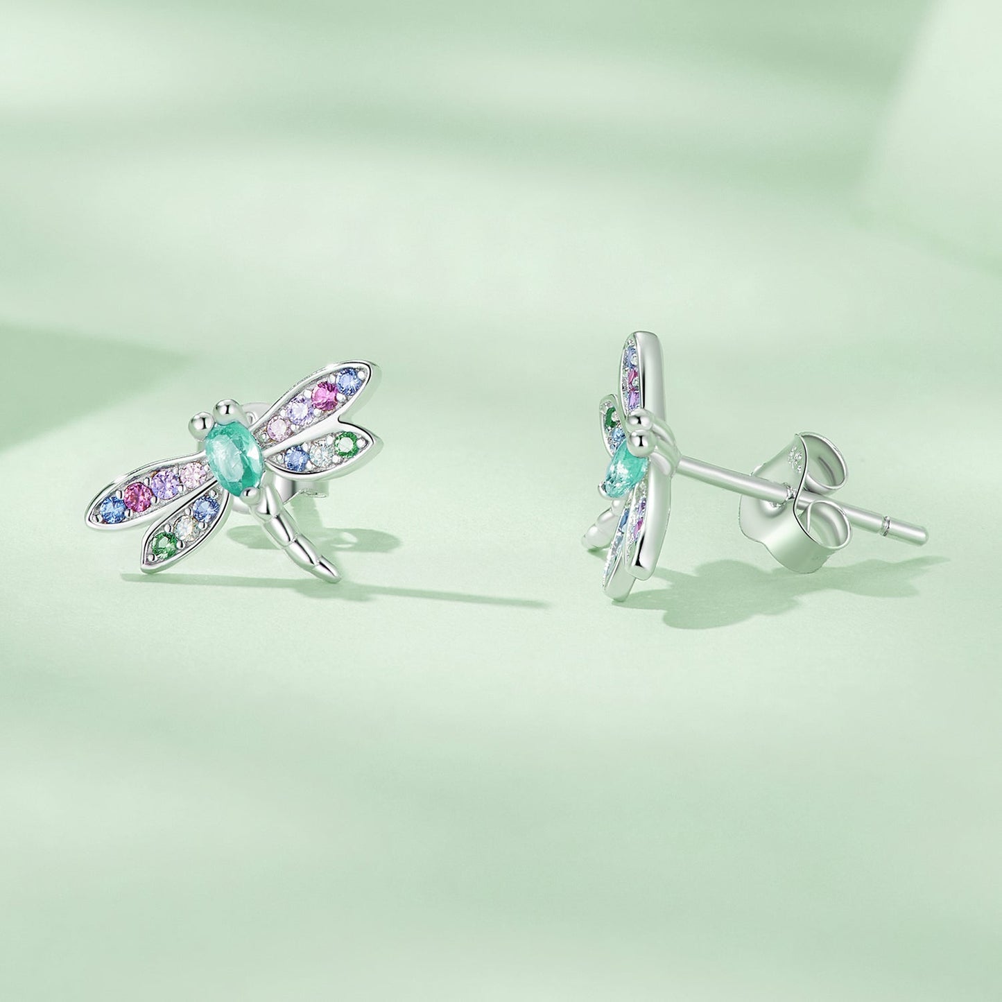 925 Sterling Silver Earrings with Pavé CZ and Transparent Glass