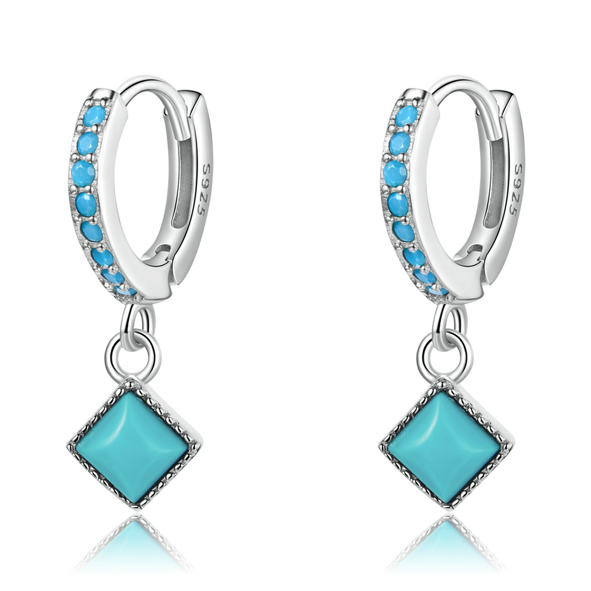 S925 Sterling Silver Turquoise Earrings - 2.1*0.7cm for Women