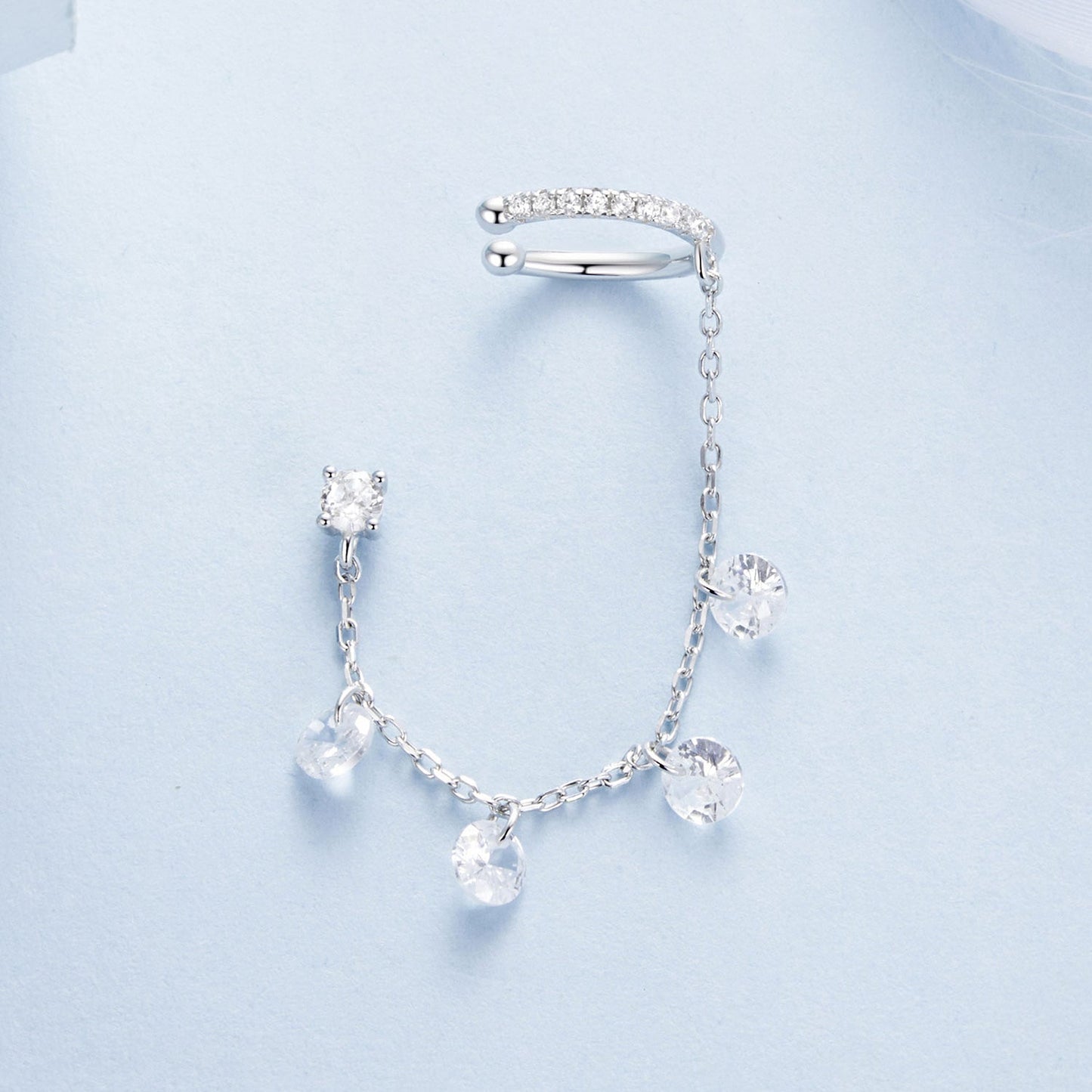 925 Sterling Silver Earrings with Pave Setting CZ - White Gold Plated for Women