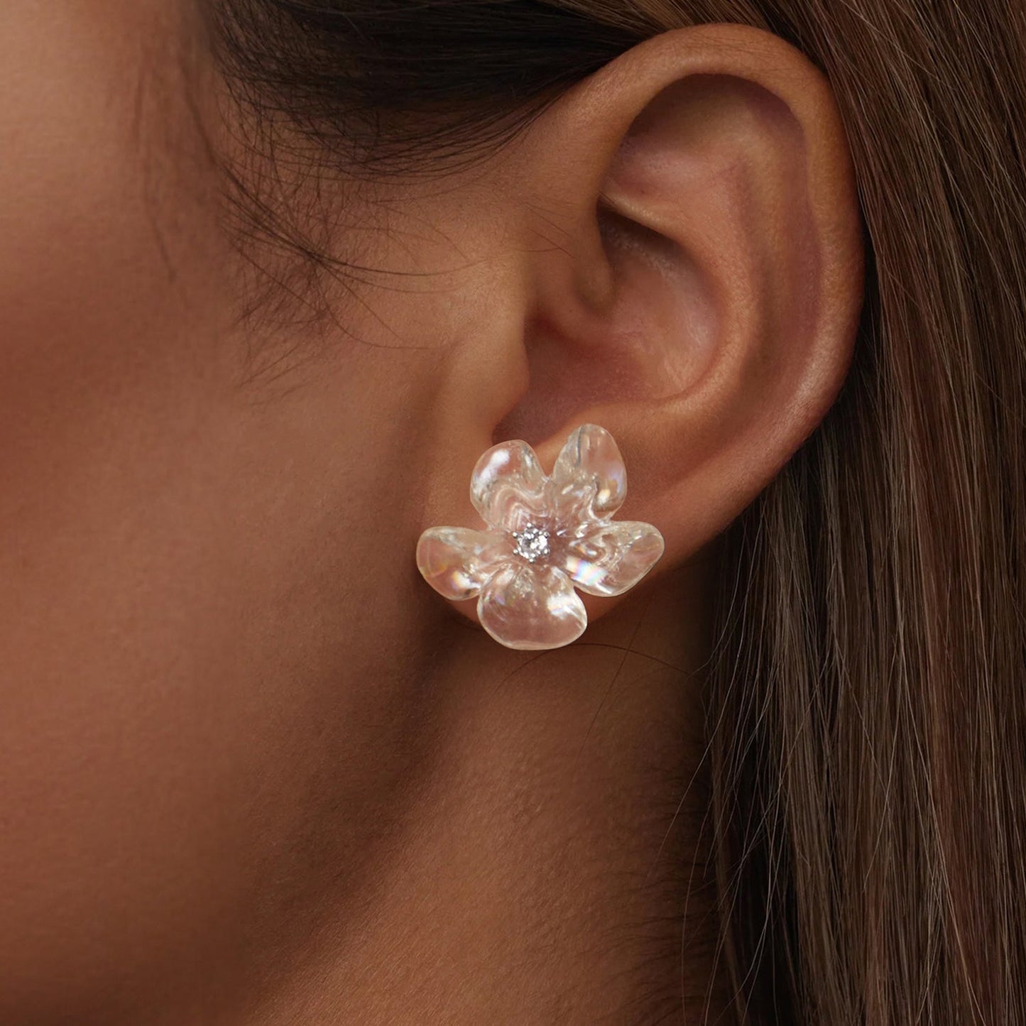 925 Sterling Silver Earrings with Pavé Setting CZ and Resin, 2.5x2.1cm for Women