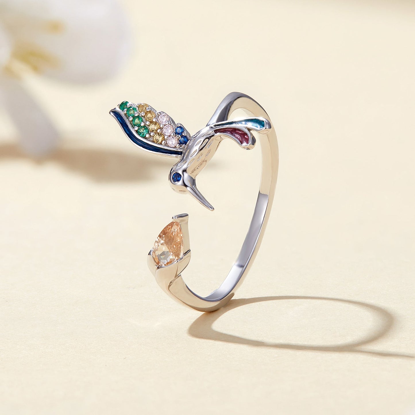 925 Sterling Silver Enamel Pavé Setting Ring for Women