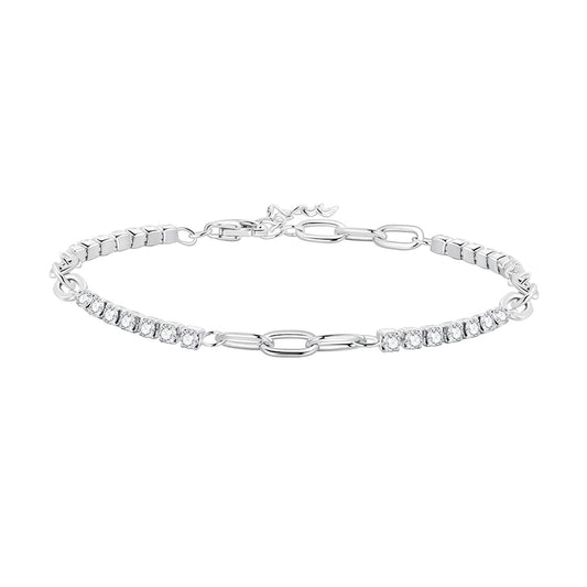 925 Sterling Silver Bracelet with Pavé Setting CZ, Platinum Plated, 14.5+3cm, for Women
