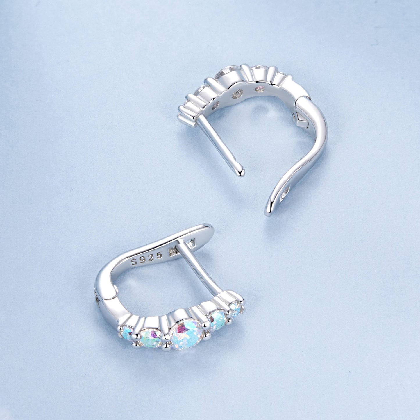 925 Sterling Silver Earrings with CZ in Pavé Setting, 12x3mm, for Women