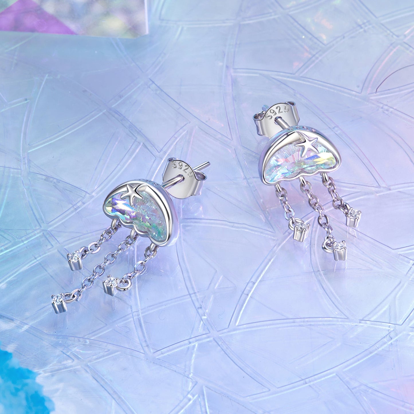 925 Sterling Silver Earrings with Pavé Setting CZ and Transparent Glass